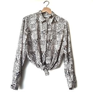 Vintage Alfred Dunner Silky Animal Print Button Up